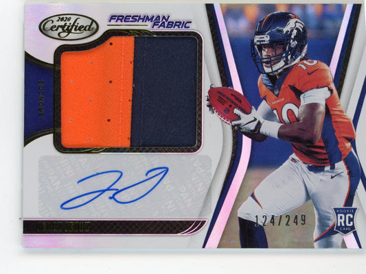 2020 Panini Certified Freshman Fabric Jerry Jeudy RC #208 - #/249 Jersey Auto Broncos