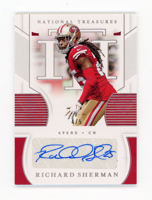 2020 Panini National Treasures Richard Sherman #S-RS - #/5 Autograph 49ers