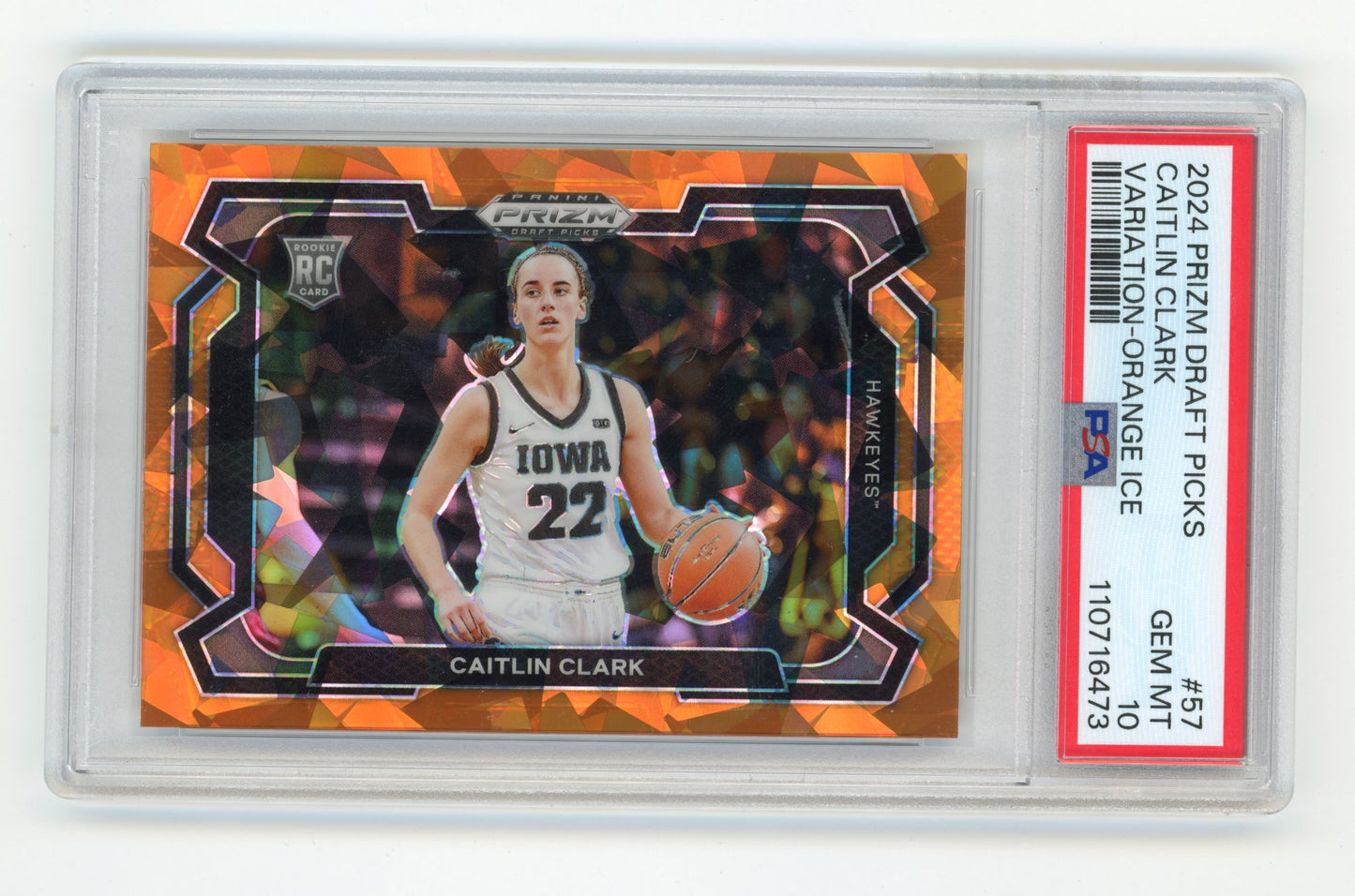 2024 Panini Prizm Draft Picks Caitlin Clark Rookie #57 - PSA 10 Orange Cracked Ice Iowa