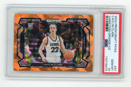 2024 Panini Prizm Draft Picks Caitlin Clark Rookie #57 - PSA 10 Orange Cracked Ice Iowa