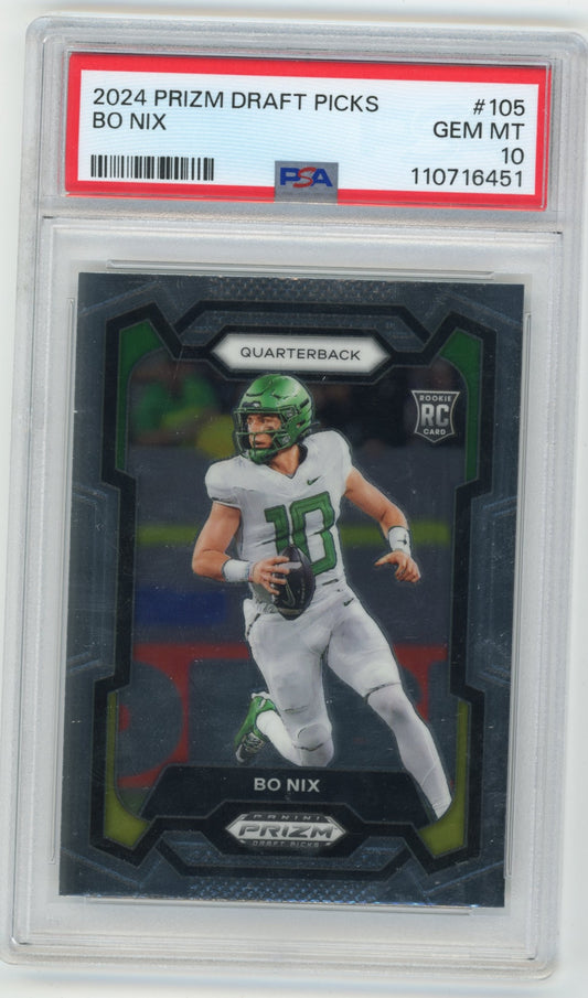 2024 Panini Prizm Draft Picks Bo Nix Rookie #105 - PSA 10 Ducks Broncos