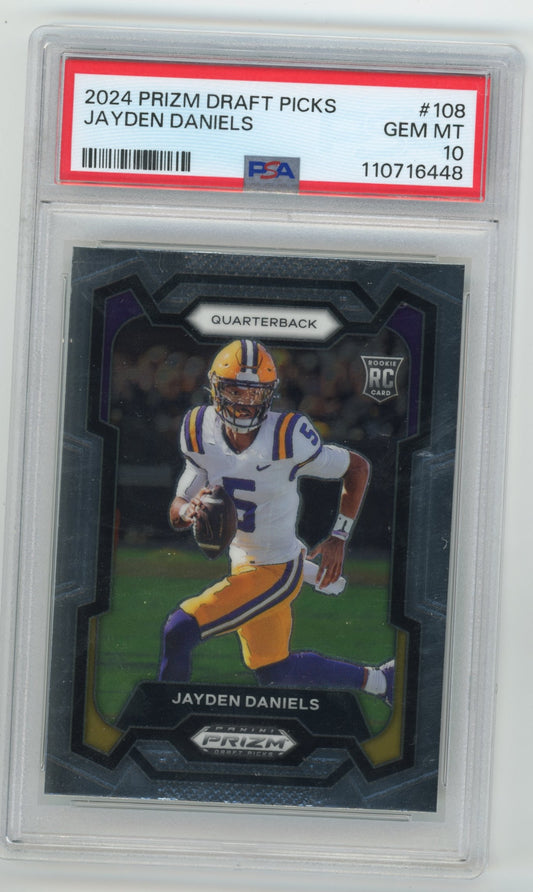 2024 Panini Prizm Draft Picks Jayden Daniels Rookie #108 - PSA 10 Commanders