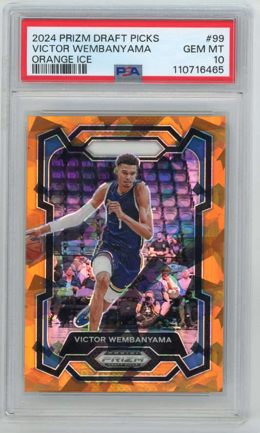 2024 Panini Prizm Draft Picks Victor Wembanyama Rookie #99 - PSA 10 Orange Cracked Ice Spurs