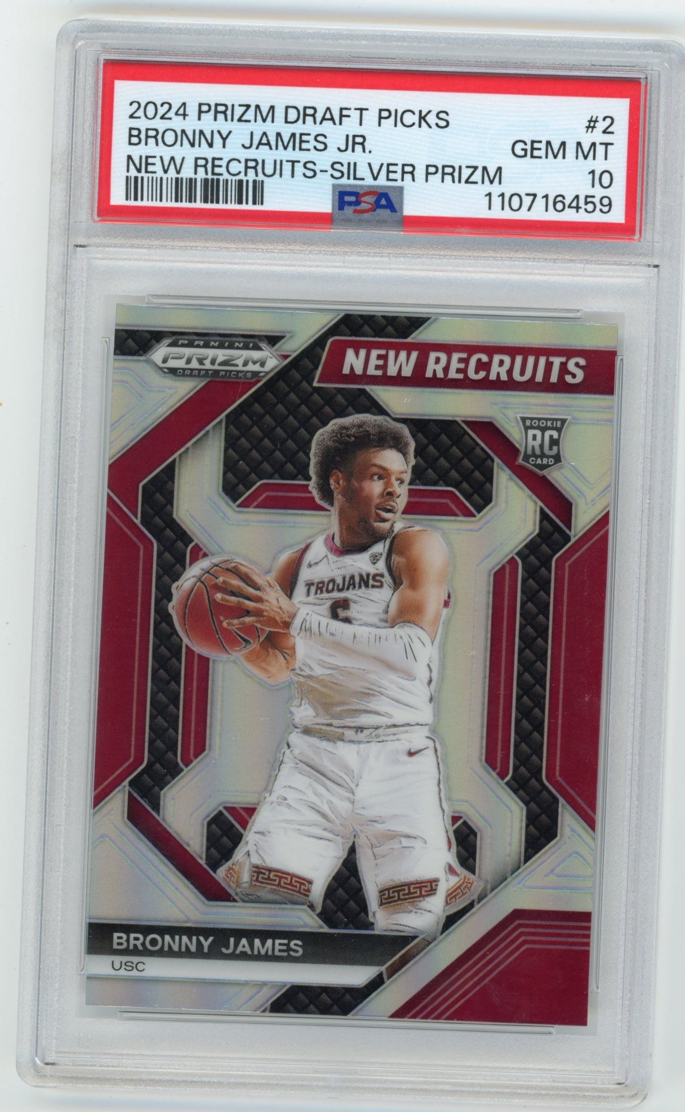 2024 Panini Prizm Draft Picks Bronny James Rookie #2 - PSA 10 New Recruits Silver Trojans