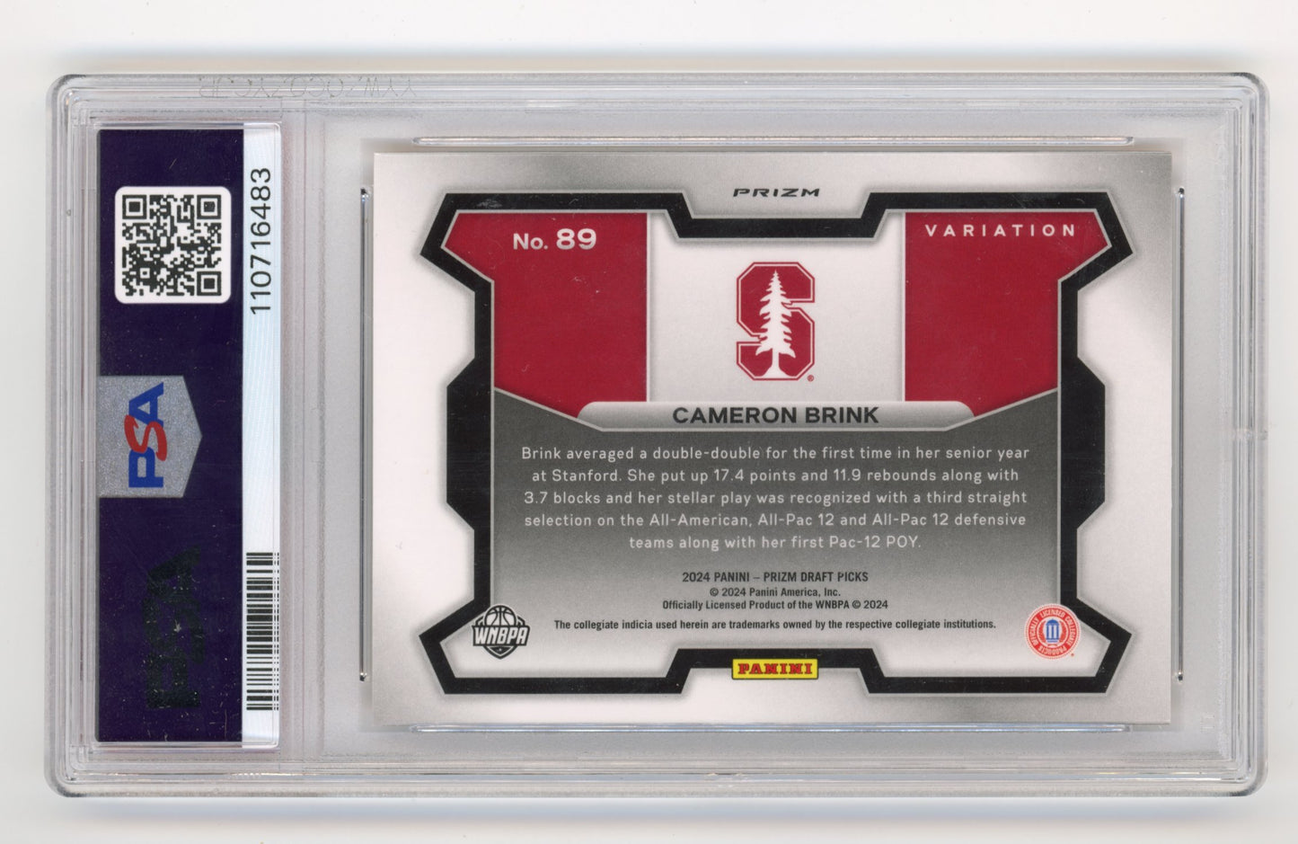 2024 Panini Prizm Draft Picks Cameron Brink Rookie #89 - PSA 9 Variation Orange Cracked Ice Cardinal