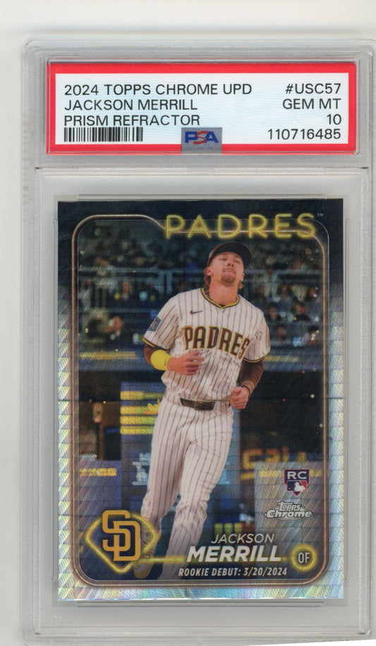 2024 Topps Chrome Jackson Merrill Rookie #USC57 - PSA 10 Prism Refractor Padres