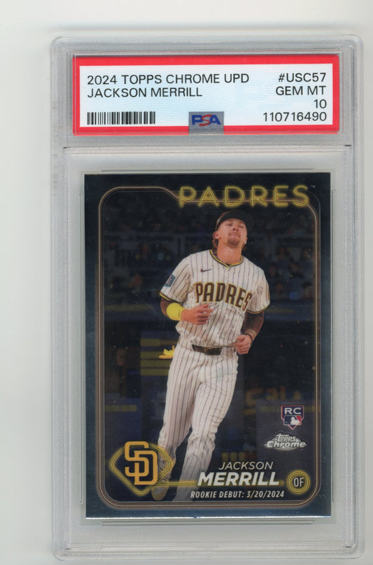 2024 Topps Chrome Jackson Merrill Rookie Debut RC #USC-57 - PSA 10 Padres