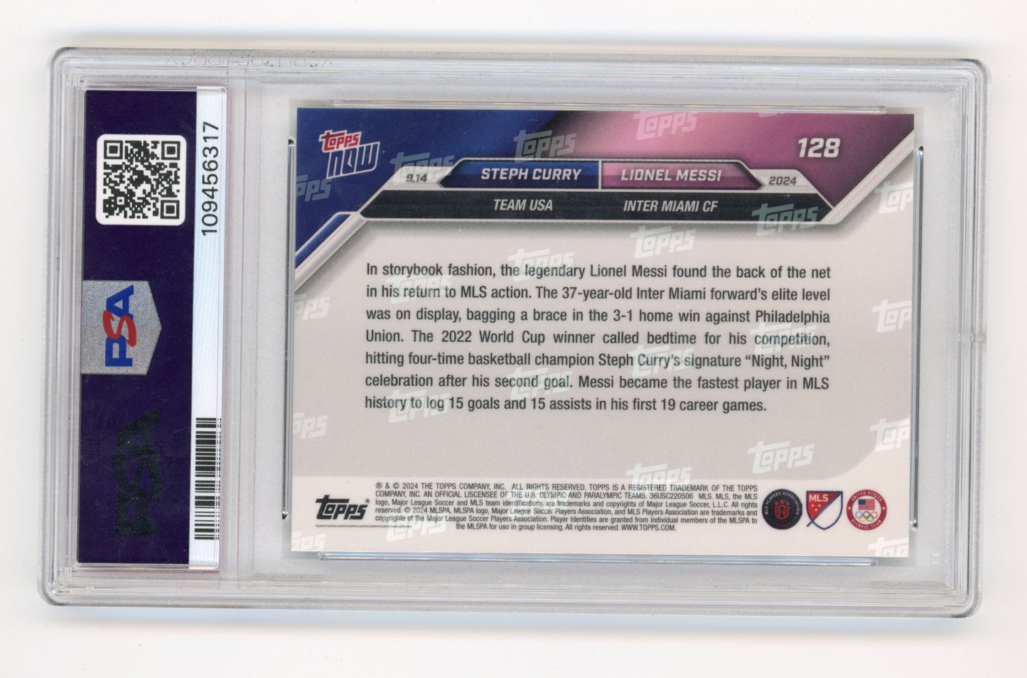 2024 Topps Now Stephen Curry Lionel Messi #128 - PSA 7 Warriors Miami
