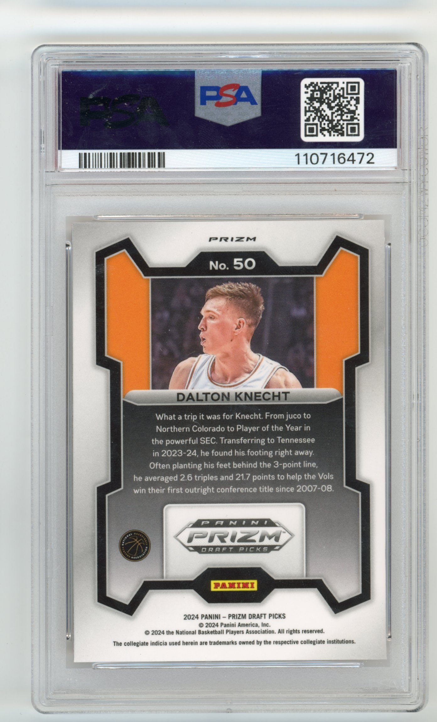 2024 Panini Prizm Draft Picks Dalton Knecht Orange Ice RC #50 - PSA 9 Vols