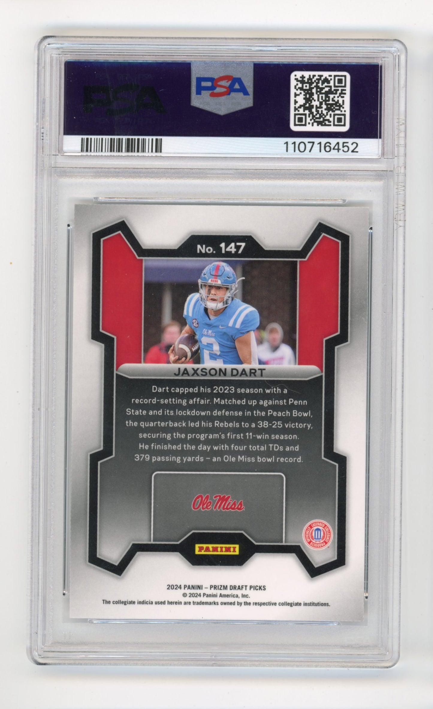 2024 Panini Prizm Draft Picks Jaxson Dart Rated Prospect #147 - PSA 10 Ole Miss