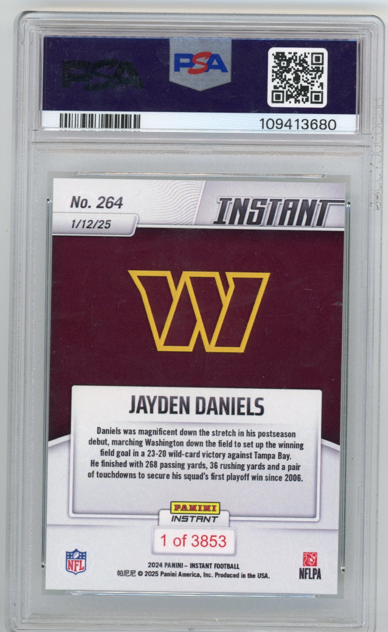 2024 Panini Instant Jayden Daniels Rookie #264 - PSA 9 #/3853 Commanders