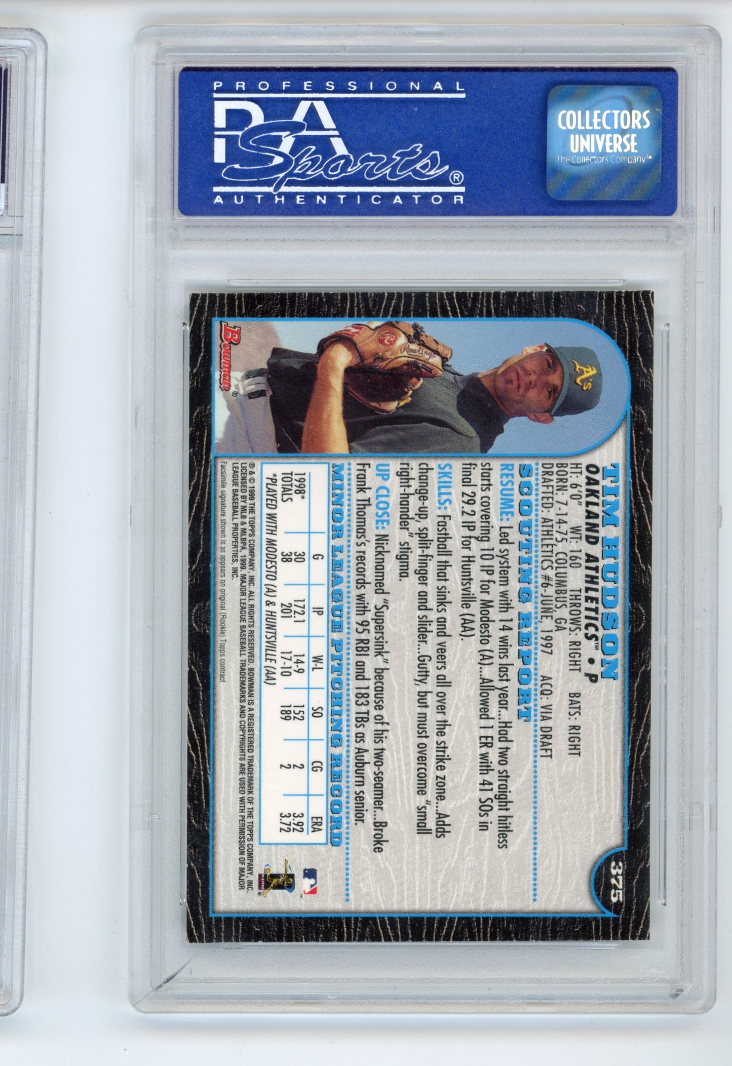 1999 Topps Bowman Tim Hudson #375 - PSA 10 Athletics