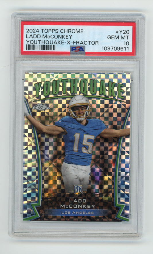 2024 Topps Chrome Ladd McConkey Youthquake RC #Y20 - X-Fractor PSA 10 Chargers