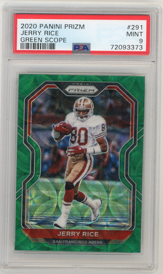 2020 Panini Prizm Jerry Rice #291 - #/75 Green Scope PSA 9 49ers