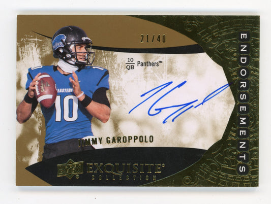 2014 Upper Deck Exquisite Jimmy Garoppolo Endorsements #EE-JG - Autograph #/40 Panthers