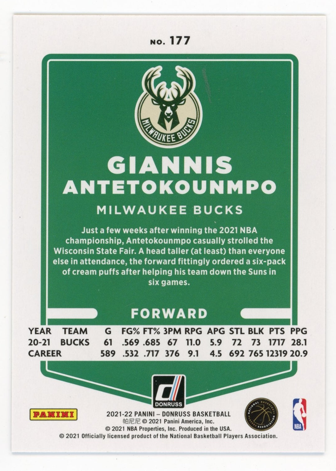 2021/22 Panini Donruss Giannis Antetokounmpo #177 - Red #/99 Bucks