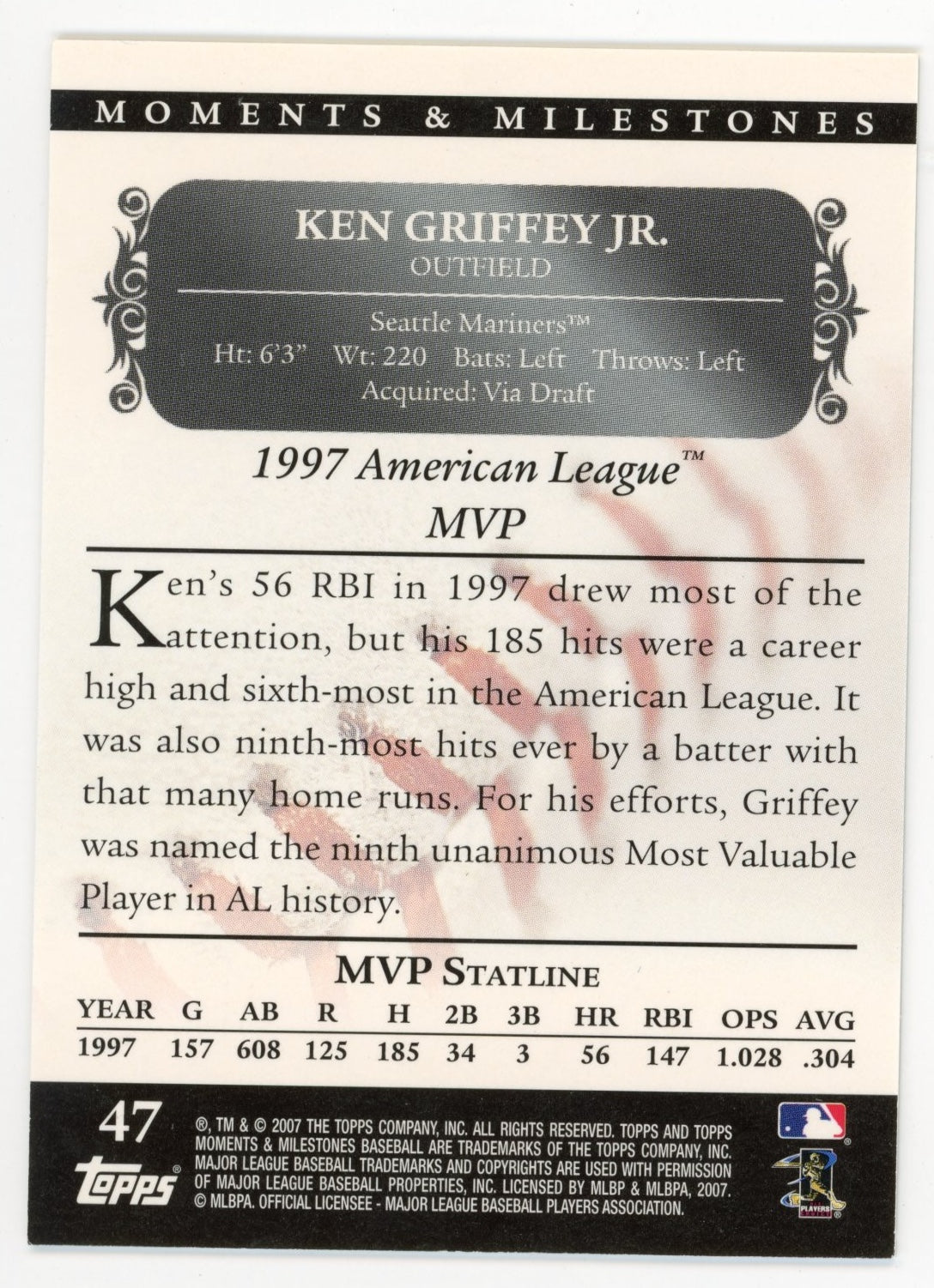 2007 Topps Moments & Milestones Ken Griffey Jr. #46 - #/29 Mariners
