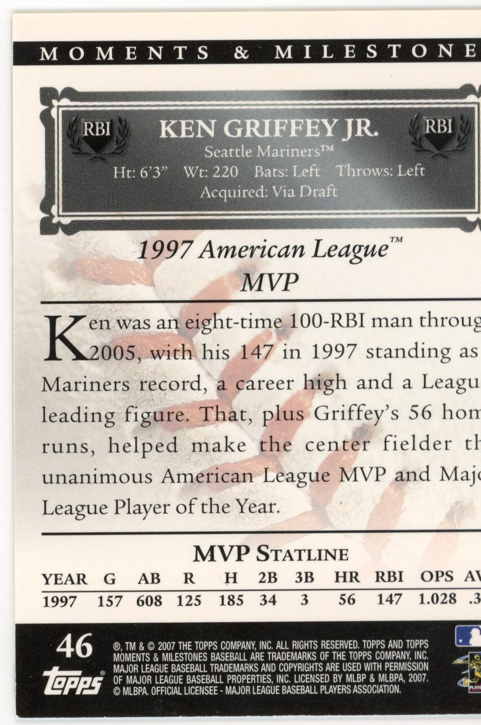 2007 Topps Moments & Milestones Ken Griffey Jr. #47 - #/29 Mariners