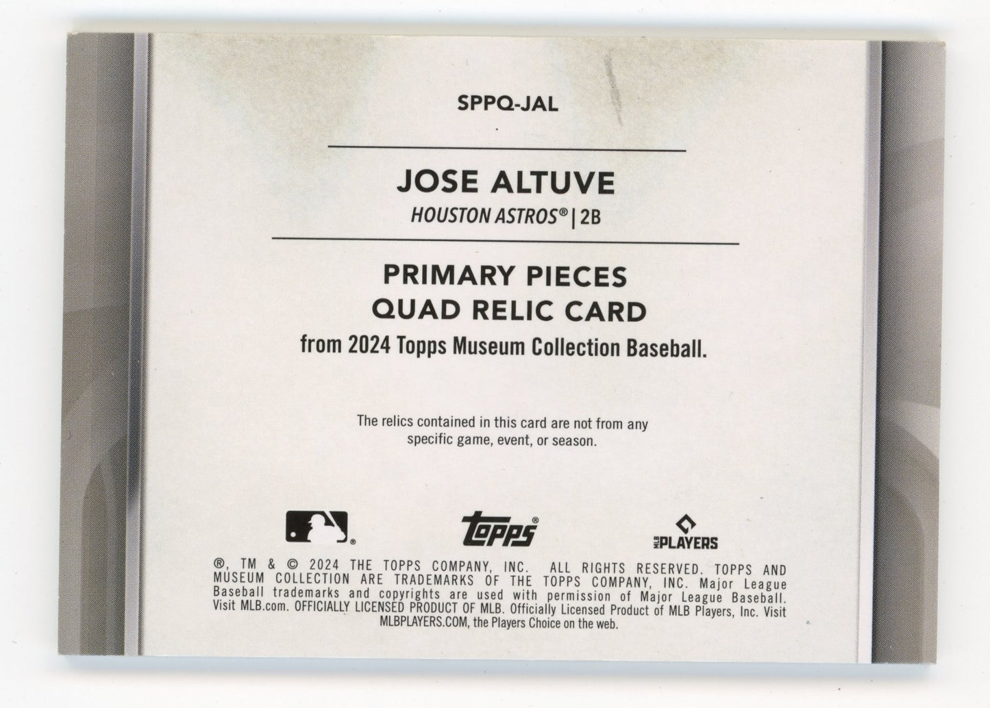 2024 Topps Museum Collection Jose Altuve Primary Pieces #SPPQ-JAL - Quad Relic #/25 Astros