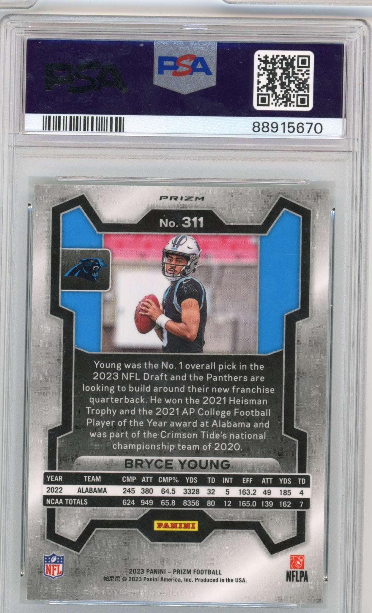 2023 Panini Prizm Bryce Young RC #311 - PSA 10 Green Wave Panthers