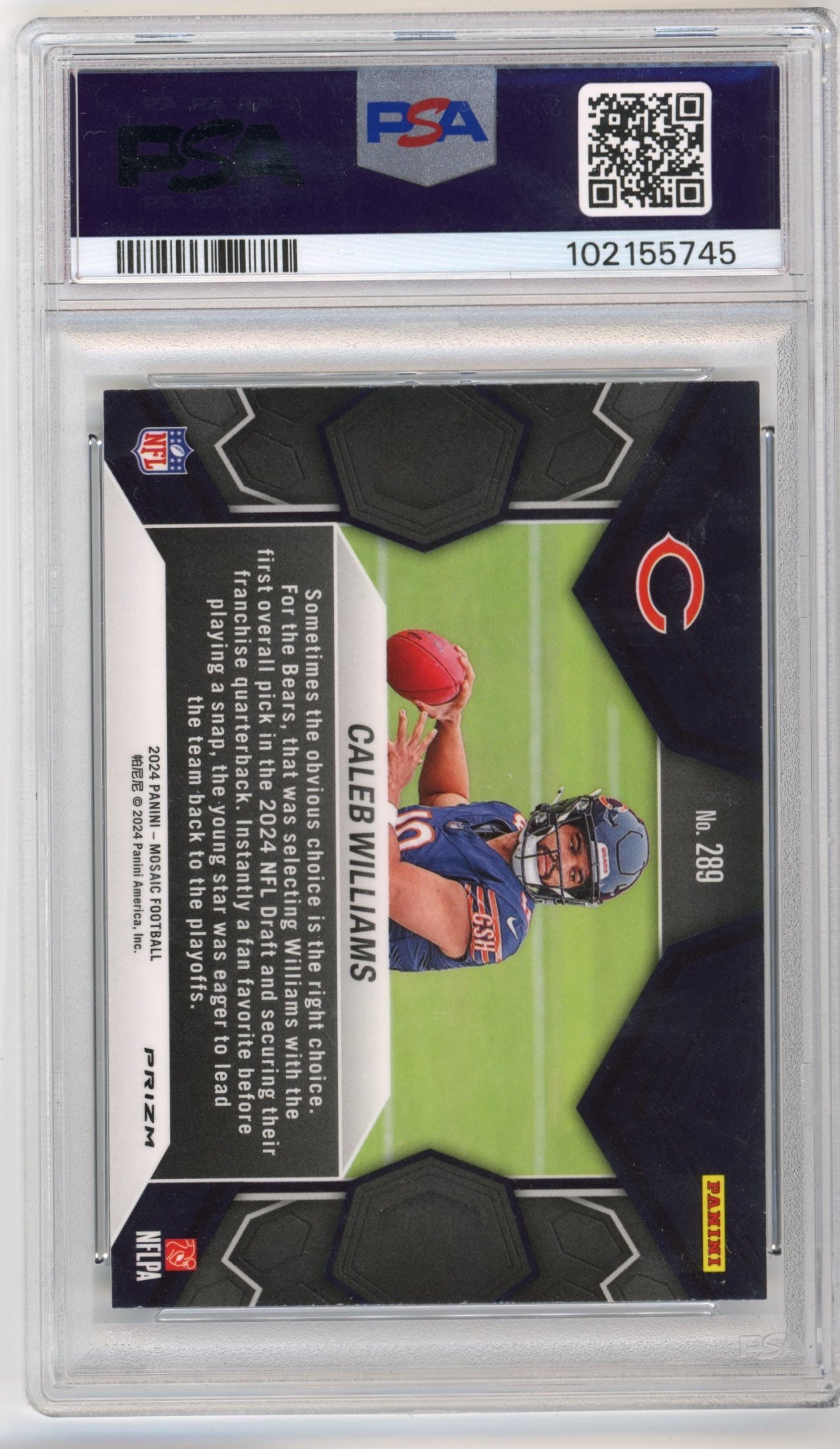 2024 Panini Mosaic Caleb Williams NFL Debut RC #289 - PSA 9 White Mosaic Bears