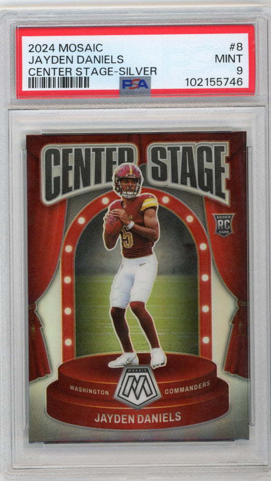 2024 Panini Mosaic Jayden Daniels Center Stage RC #8 - PSA 9 Silver Commanders