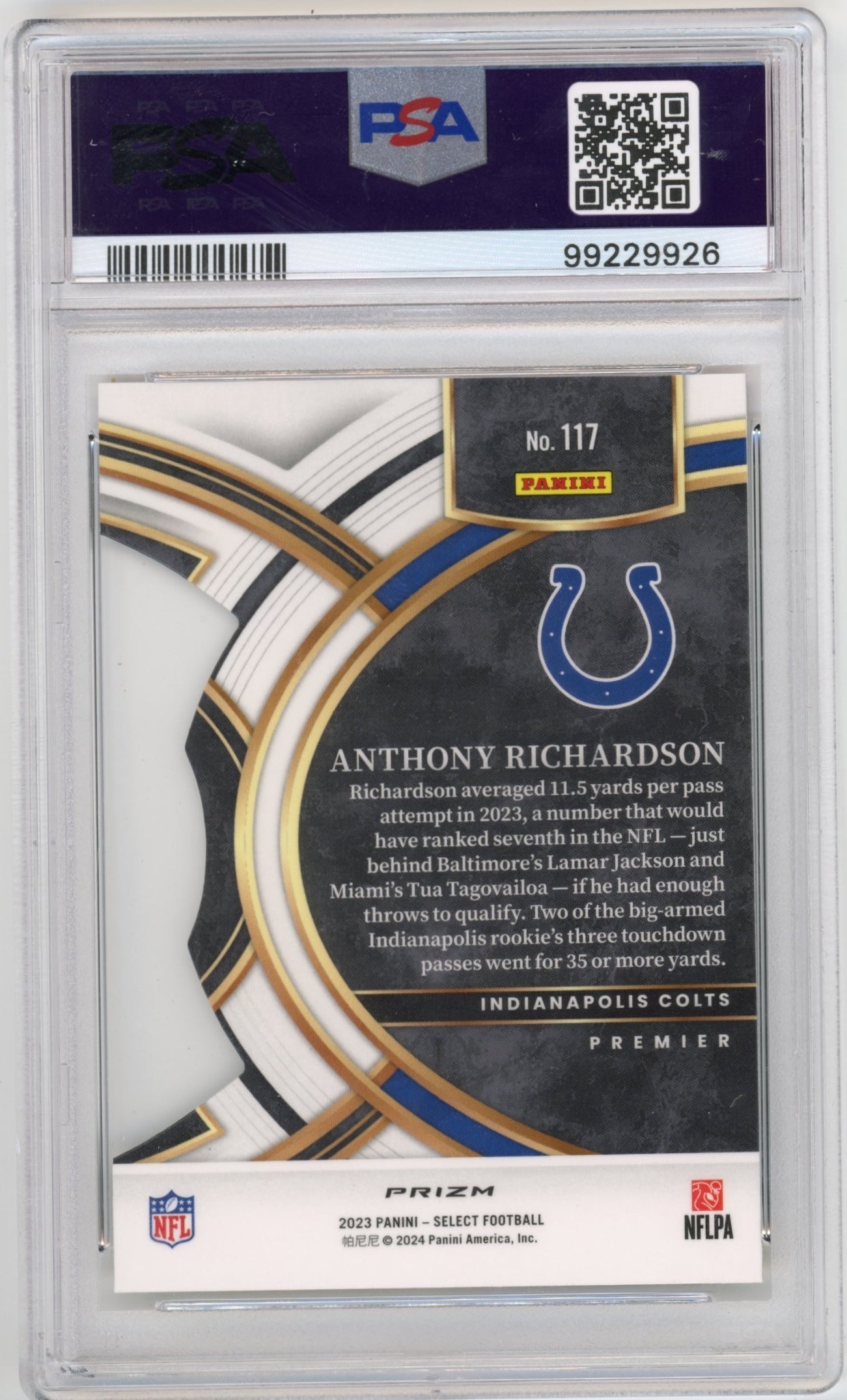 2023 Panini Select Anthony Richardson RC #115 - PSA 10 Die-Cut Red & Yellow Colts