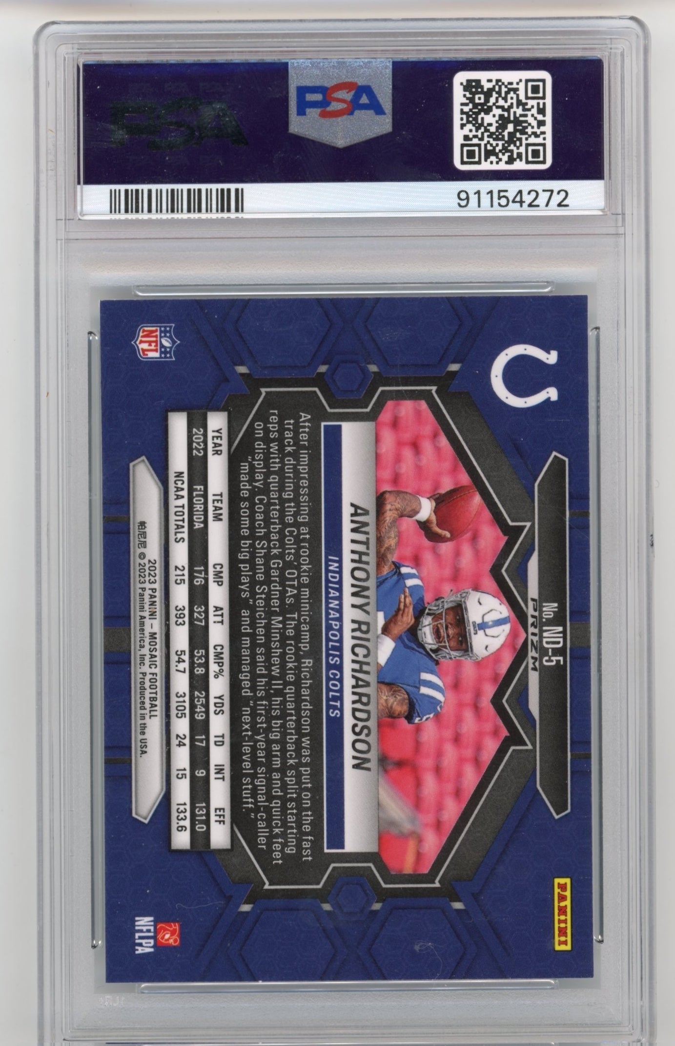 2023 Panini Mosaic Anthony Richardson RC #ND5 - PSA 10 Reactive Blue Colts