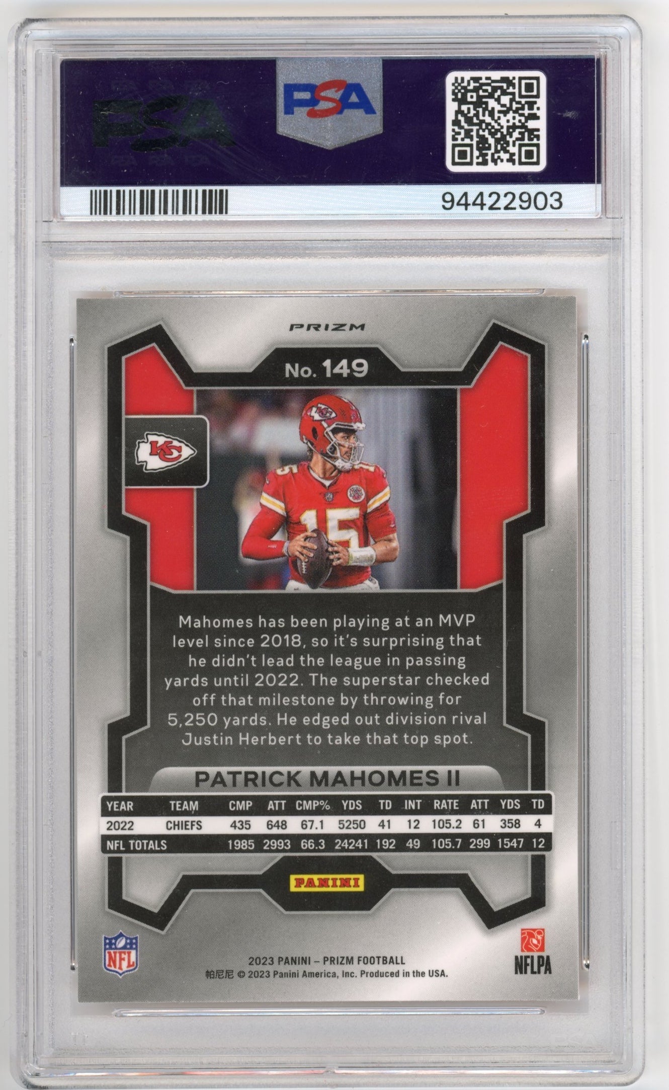 2023 Panini Prizm Patrick Mahomes II #149 - PSA 10 Orange Lazer Prizm Chiefs