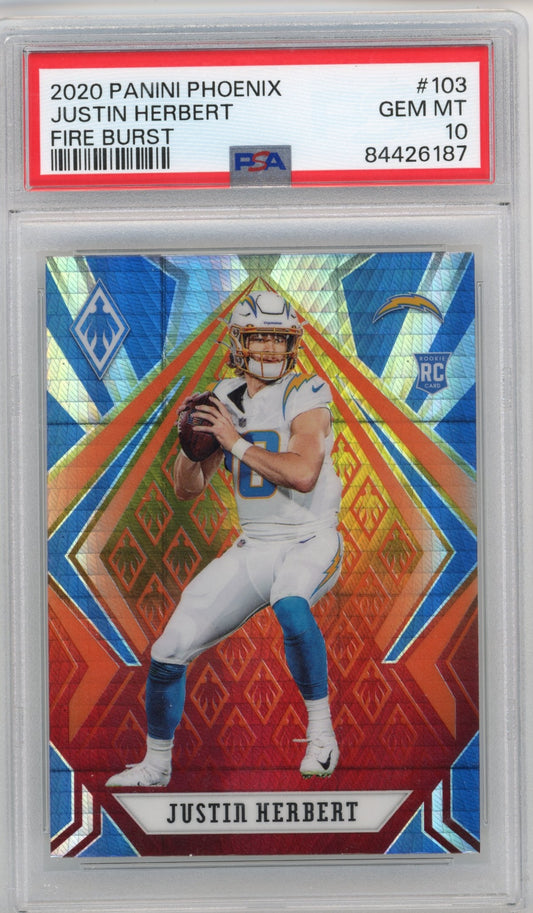 2020 Panini Phoenix Justin Herbert RC #103 - PSA 10 Fire Burst Chargers