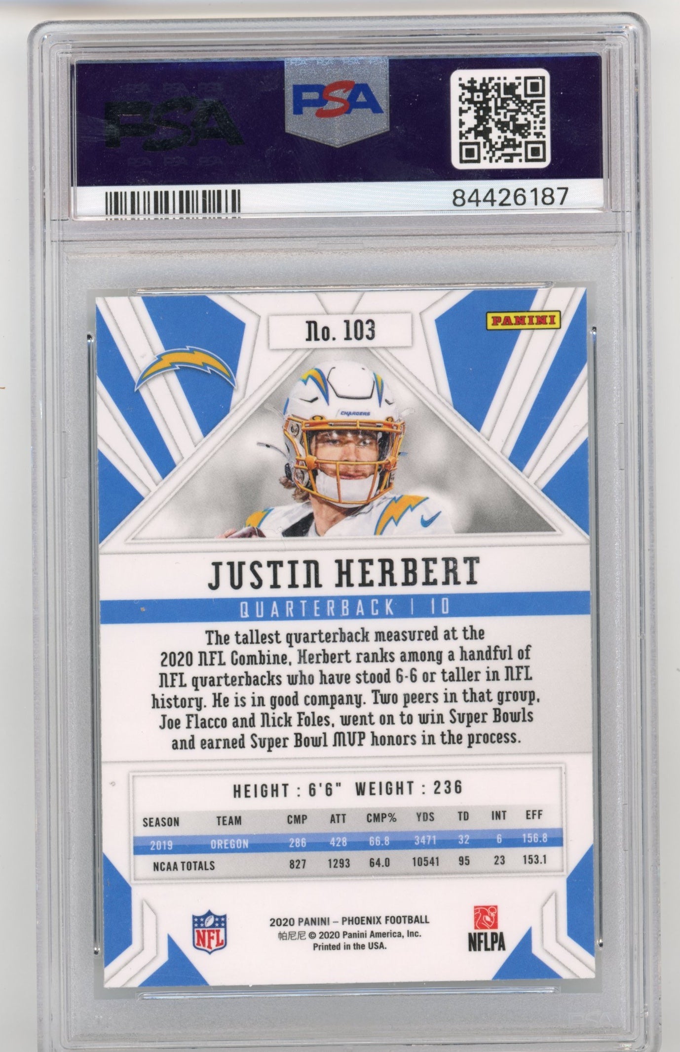 2020 Panini Phoenix Justin Herbert RC #103 - PSA 10 Fire Burst Chargers