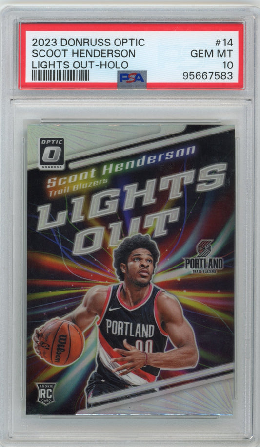 2023 Donruss Optic Scoot Henderson RC #14 - PSA 10 Lights Out Holo Trailblazers