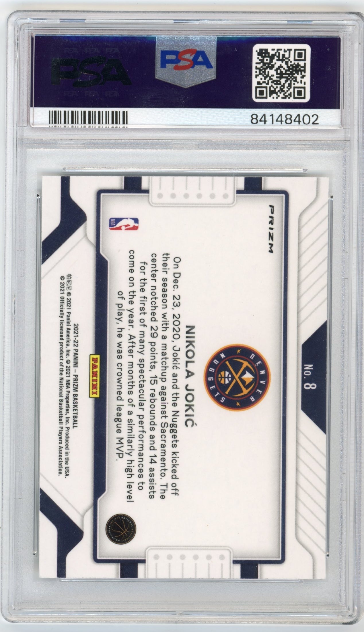 2021 Panini Prizm Nikola Jokic #8 - PSA 10 Widescreen Fast Break Nuggets