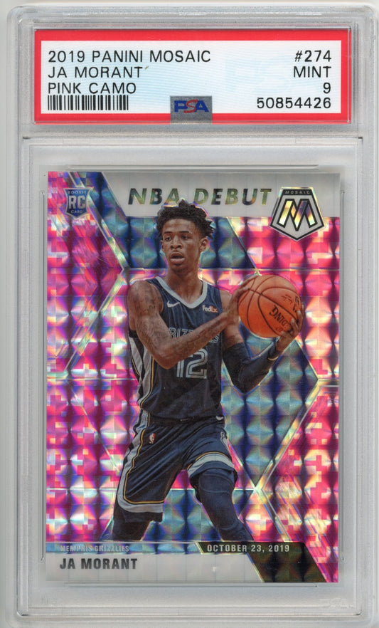 2019 Panini Mosaic Ja Morant NBA Debut RC #274 - PSA 9 Pink Camo Grizzlies