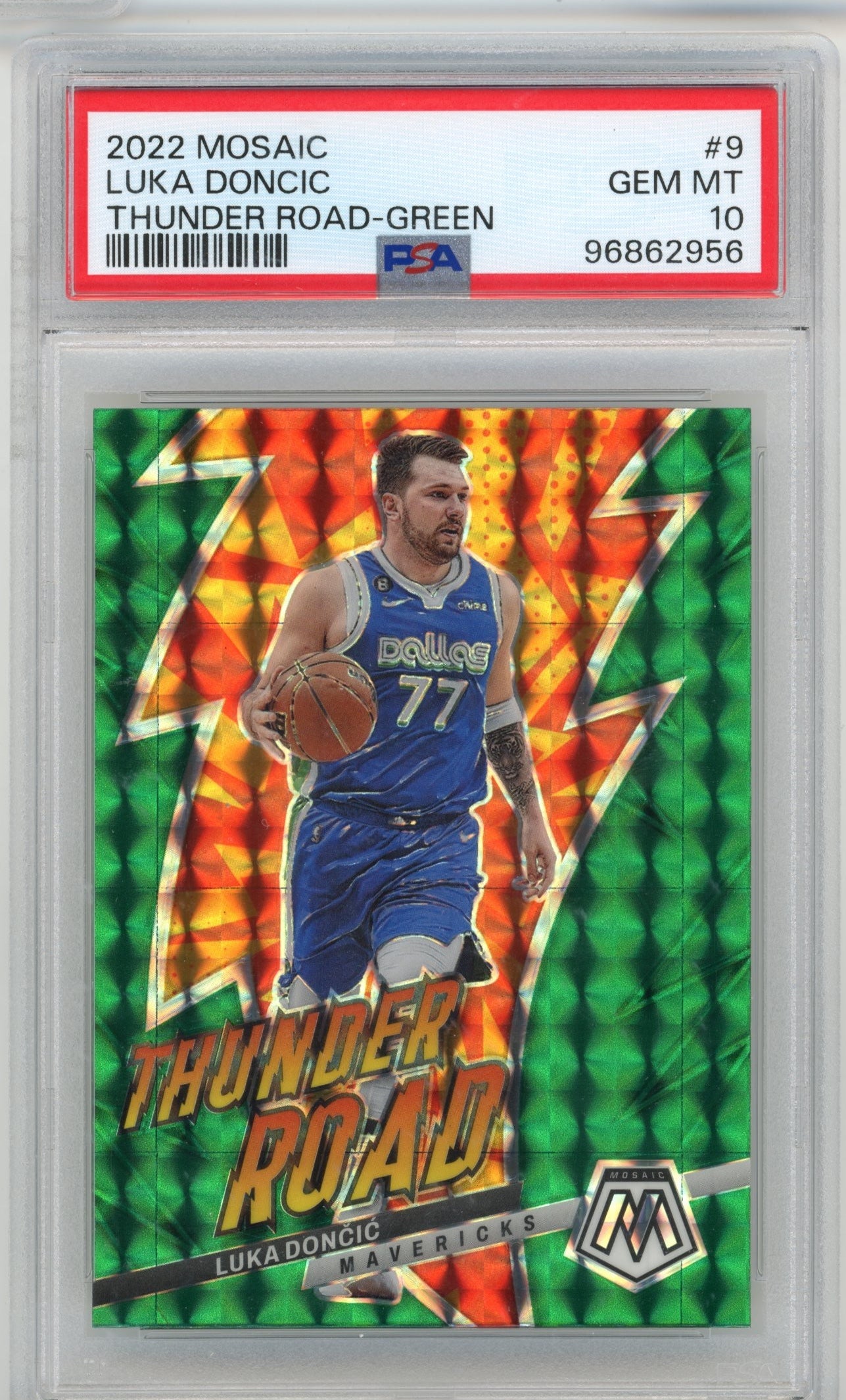 2022 Panini Mosaic Luka Doncic Thunder Road #9 - PSA 10 Green Mavericks