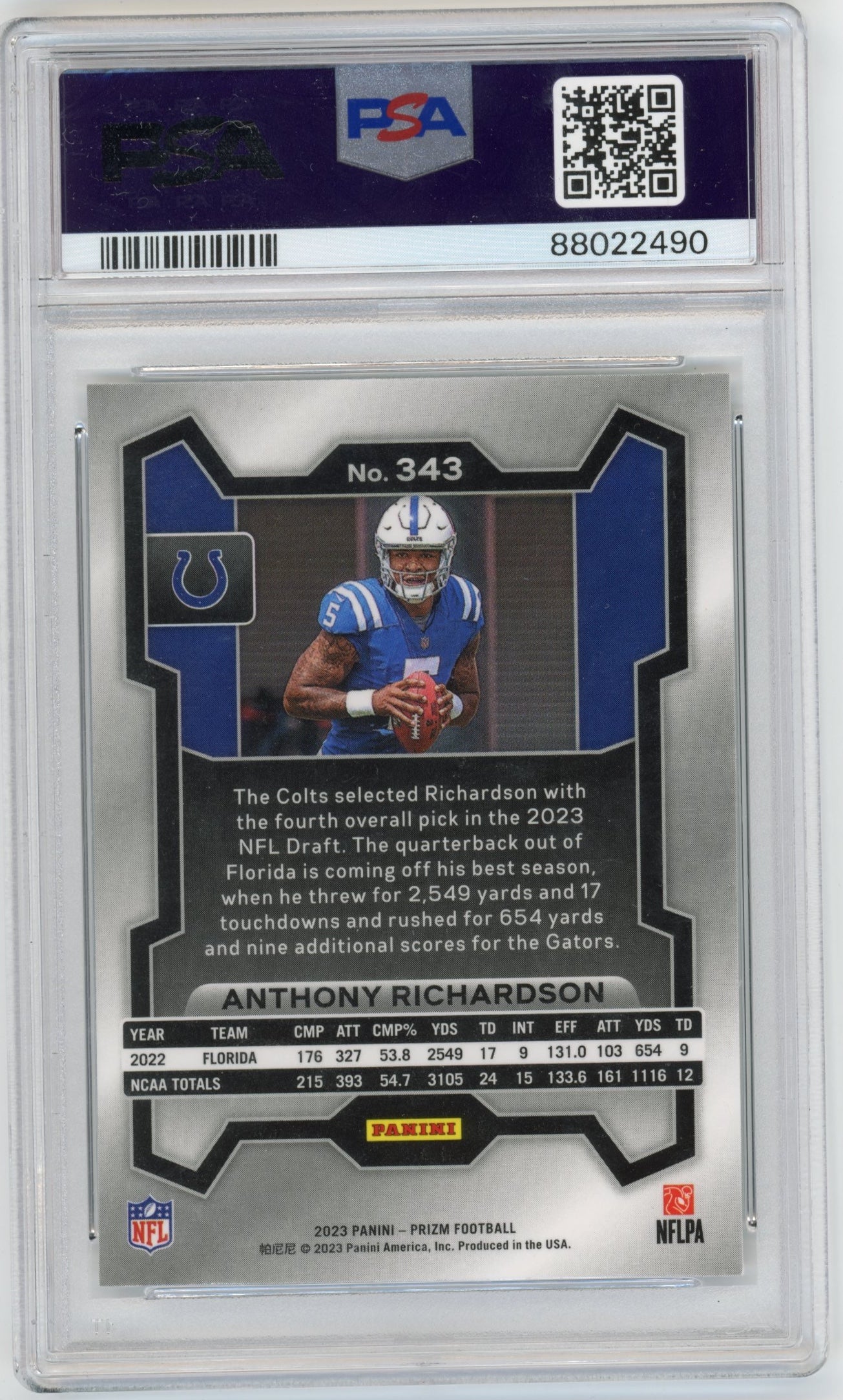 2023 Panini Prizm Anthony Richardson RC #343 - PSA 10 Colts