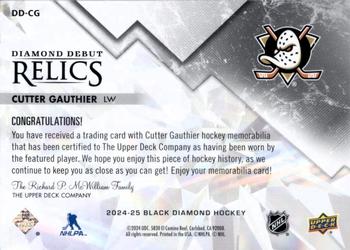 2024-25 Upper Deck Black Diamond #DD-CG Cutter Gauthier Diamond Debut Relics