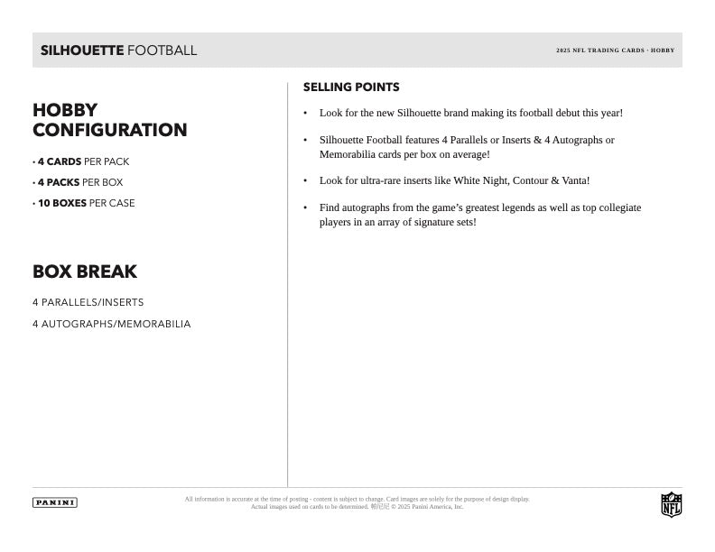 PRESALE - 2025 Panini Silhouette Football Hobby Box