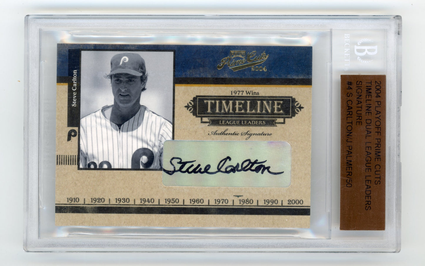 2004 Playoff Prime Cuts Steve Carlton / Jim Palmer #TL-4 Timeline Dual League Leaders Signature #/50 BGS Authentic St. Louis Cardinals
