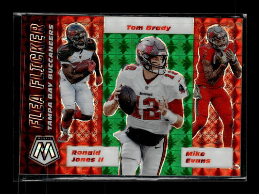 2020 Panini Mosaic Mike Evans / Ronald Jones II / Tom Brady #FF13 Flea Flicker Prizm Green Tampa Bay Buccaneers
