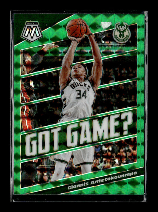 2019-20 Panini Mosaic Giannis Antetokounmpo #25 Got Game? Green Milwaukee Bucks