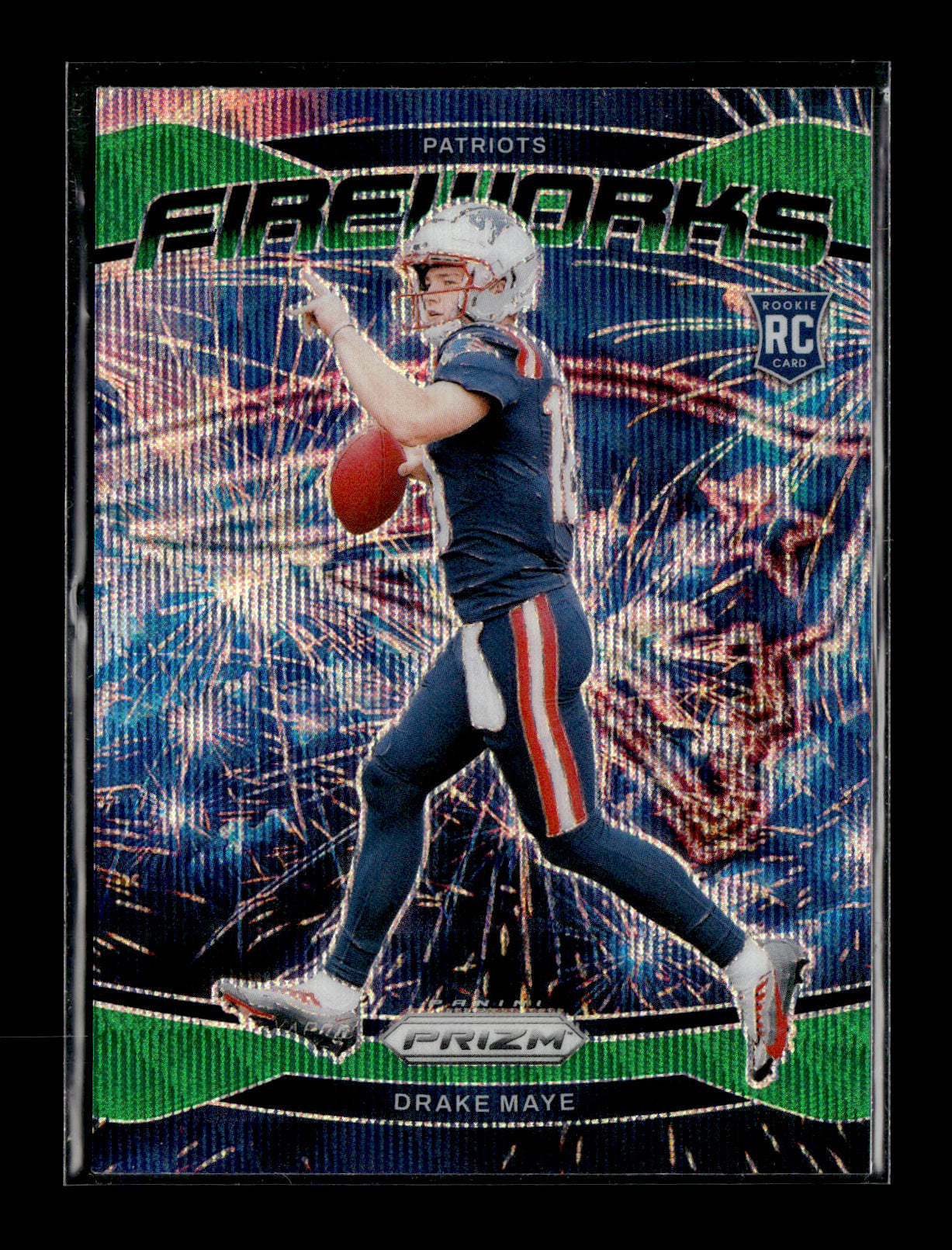 2024 Panini Prizm Drake Maye #22 Fireworks Green Wave Prizm New England Patriots