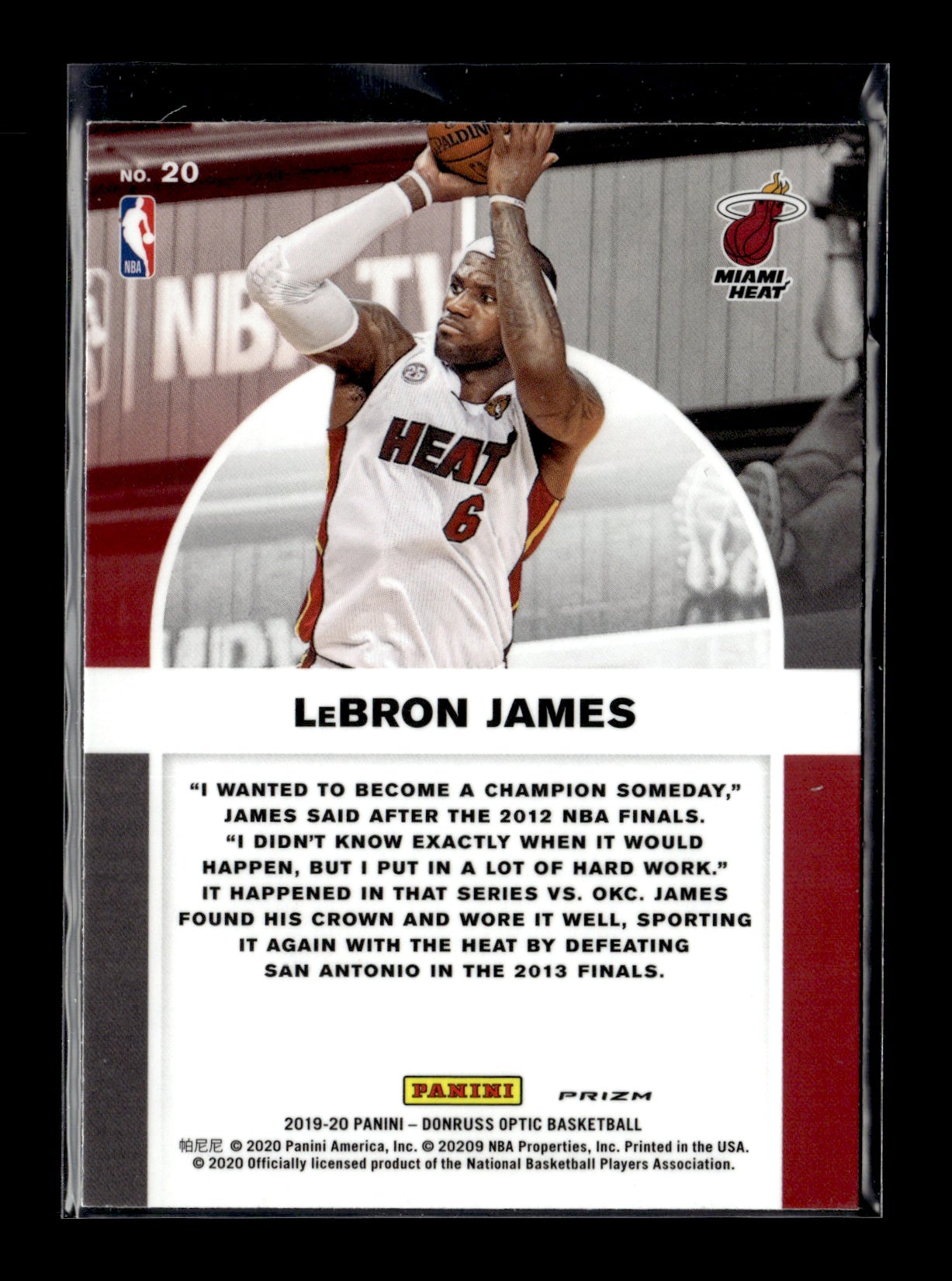 2019-20 Donruss Optic LeBron James #20 Winner Stays Purple Miami Heat