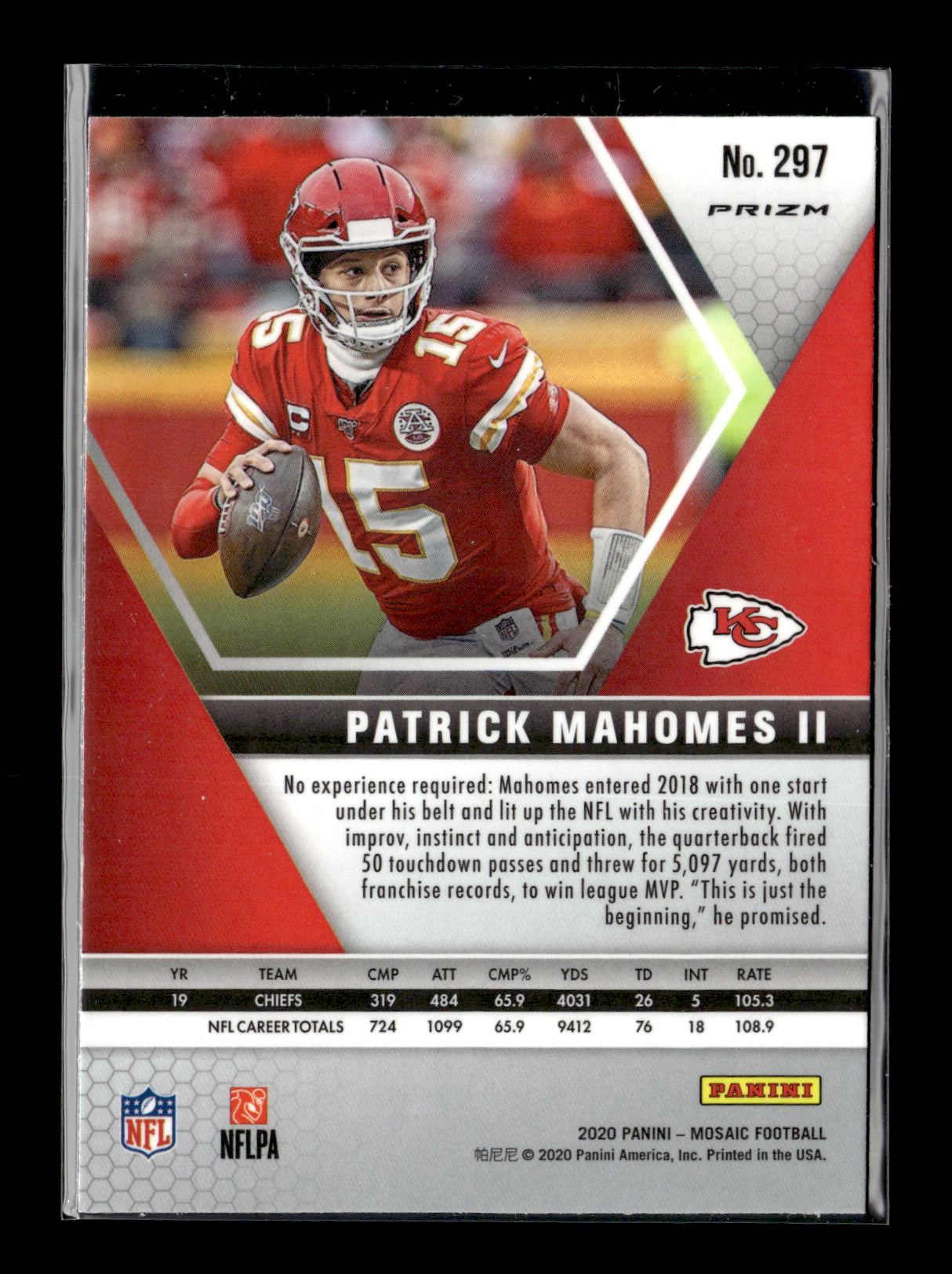 2020 Panini Mosaic Patrick Mahomes II #297 Prizm Green Kansas City Chiefs