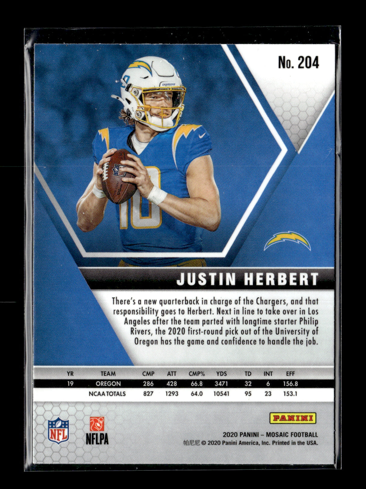 2020 Panini Mosaic Justin Herbert #204 Los Angeles Chargers