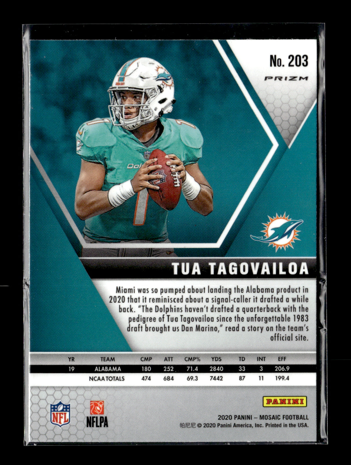 2020 Panini Mosaic Tua Tagovailoa #203 Prizm Camo Pink Miami Dolphins