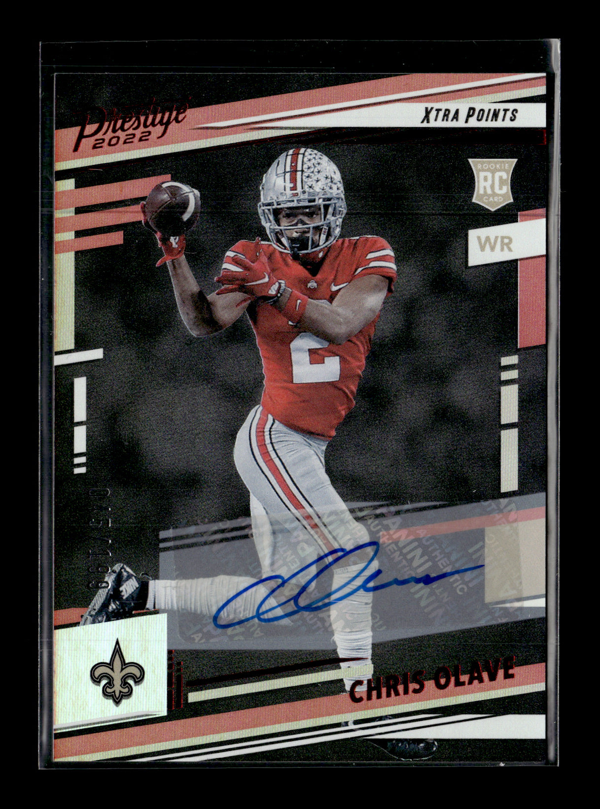 2022 Panini Prestige Chris Olave #310 Xtra Points Signatures Premium Red #/199 New Orleans Saints