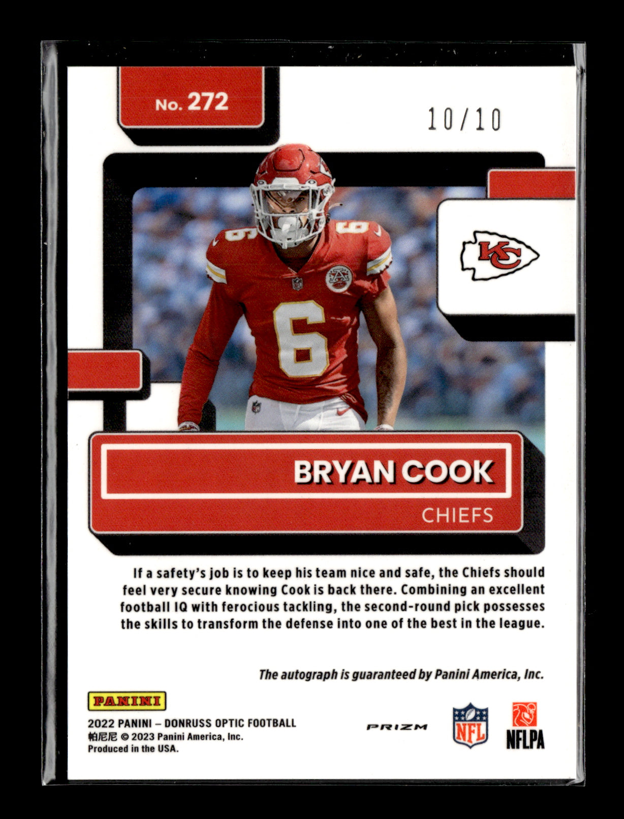 2022 Donruss Optic Bryan Cook #272 Rated Rookies Autographs Purple Stars #/10 Kansas City Chiefs