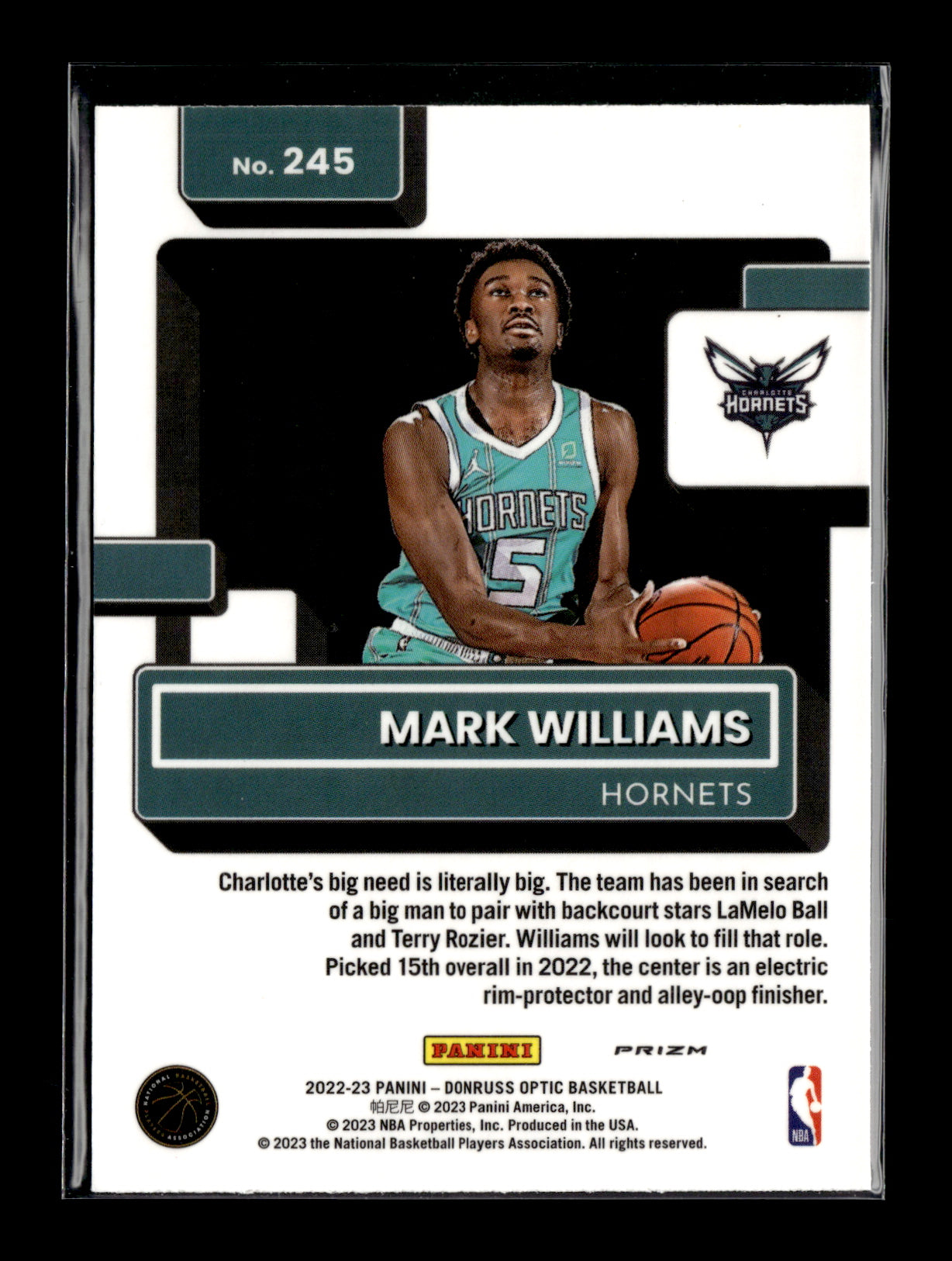 2022-23 Donruss Optic Mark Williams #245 Basketball Charlotte Hornets