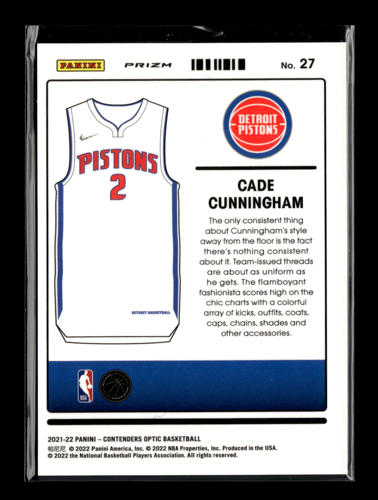 2021-22 Panini Contenders Optic Cade Cunningham #27 Uniformity Red Cracked Ice Detroit Pistons